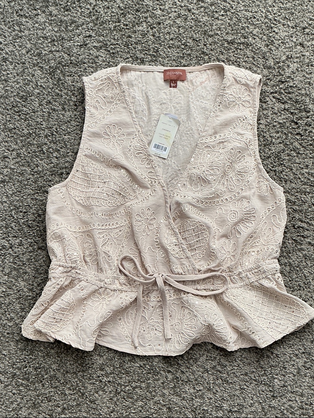 JM Collection Blush Embroidered V-Neck Sleeveless Peplum Camisole